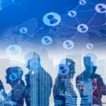 Impact of Omnichannel Contact Centers on Customer Experience and Loyalty is shown by a digital art image of people speaking to each other with connected people icons in the background.