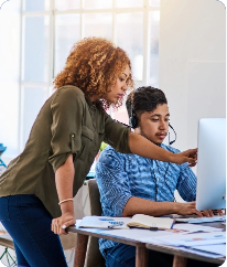 Schedule Free AI BPO Consultation Image of woman helping a contact center receptionist