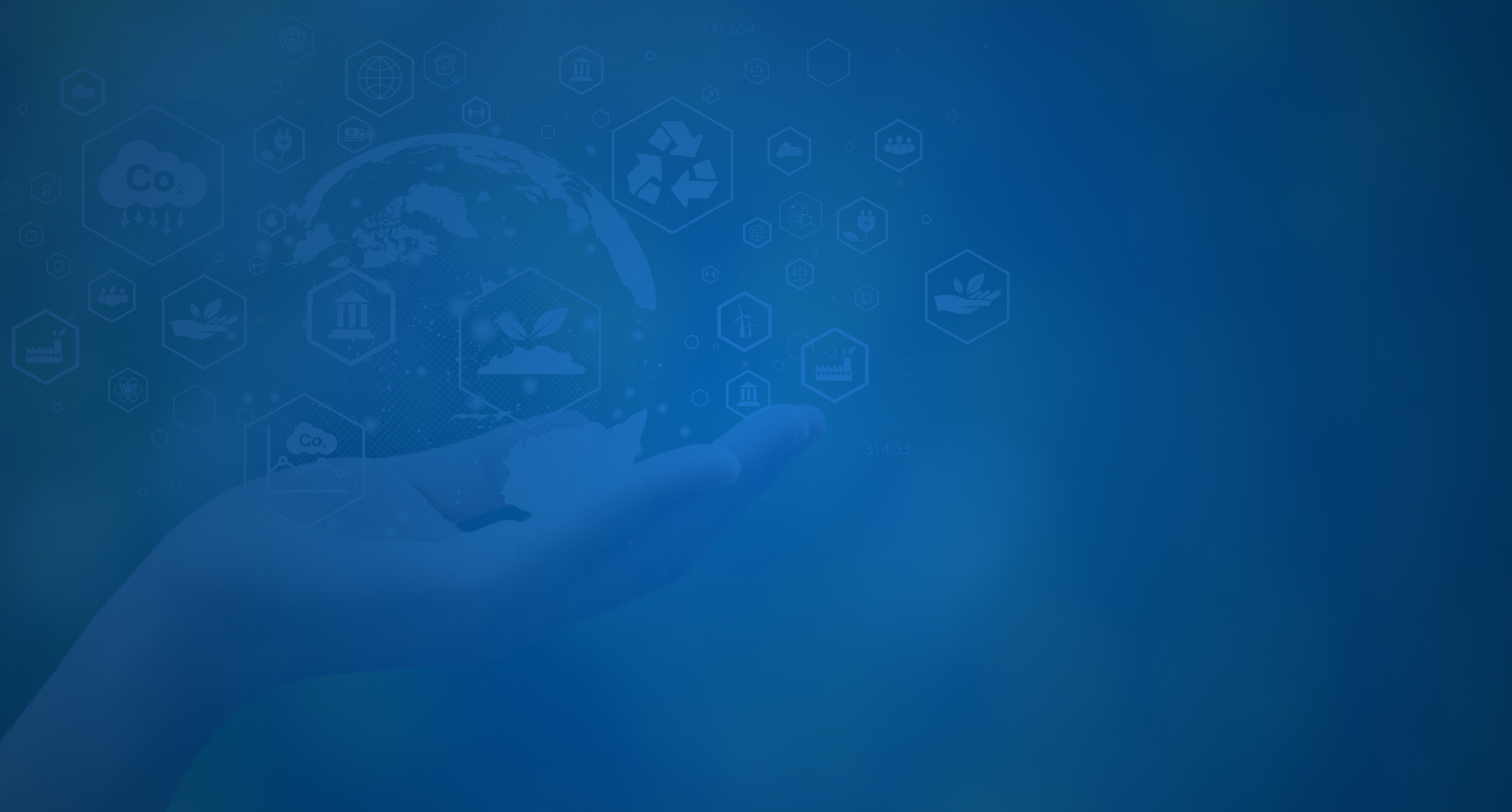 Hand holding globe with eco-icons