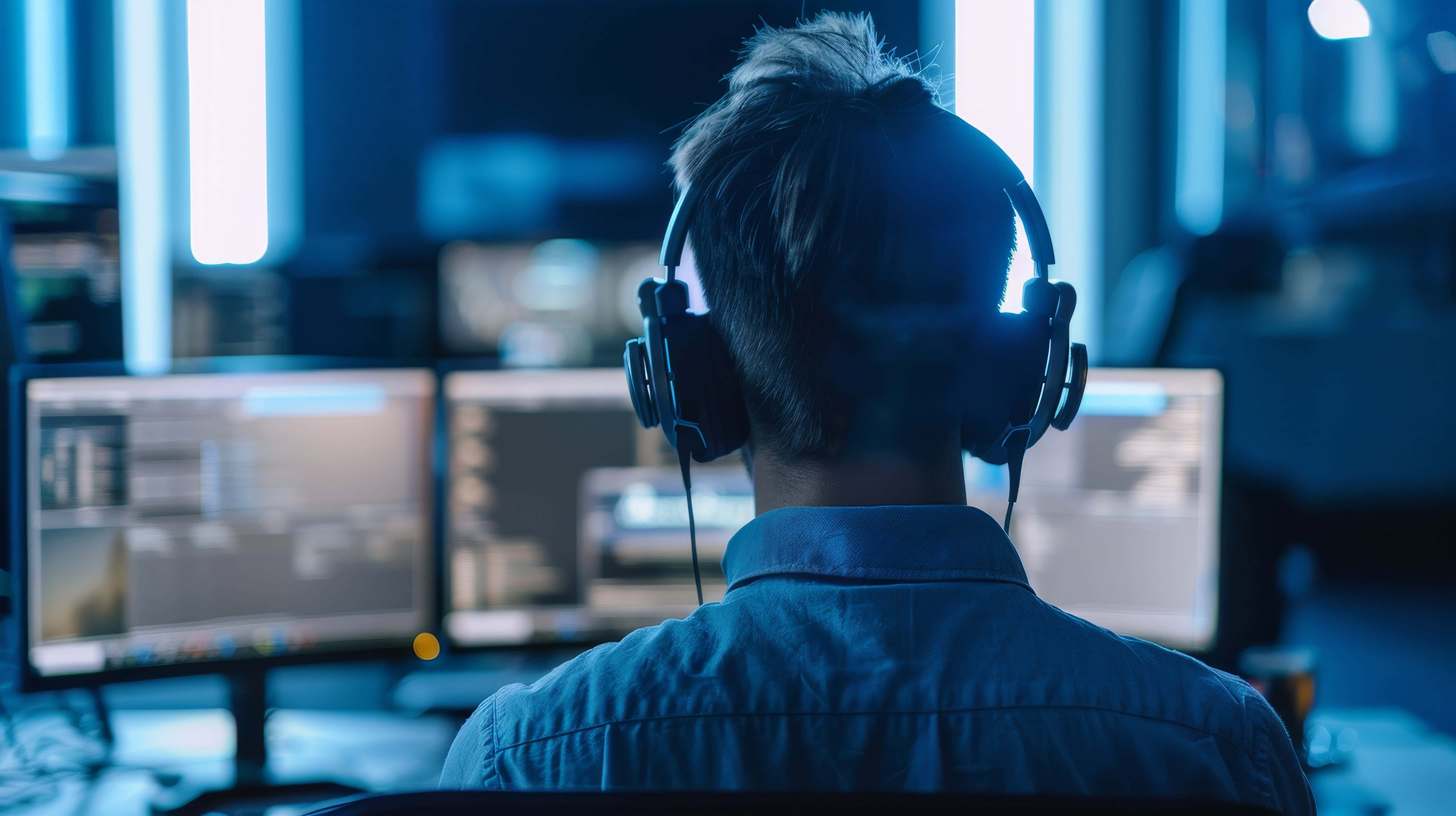 Agent looking at data on computer while on a call